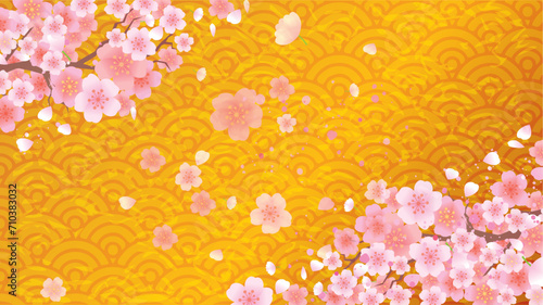 春の桜和風フレーム背景
