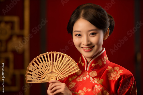 chinese woman model wearing red traditional dress