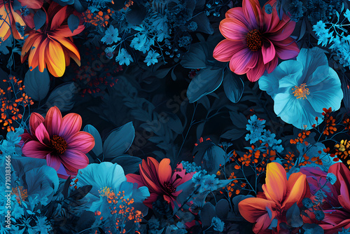 Vibrant Neon Floral Border © Articre8ing