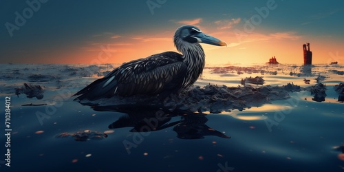 Foto Sea Bird bogged down in an oil spill