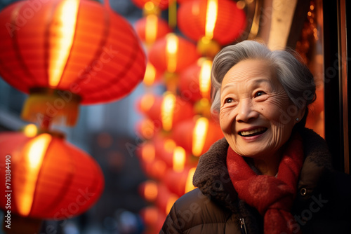chinese old woman celebrate at chinese lantern festival