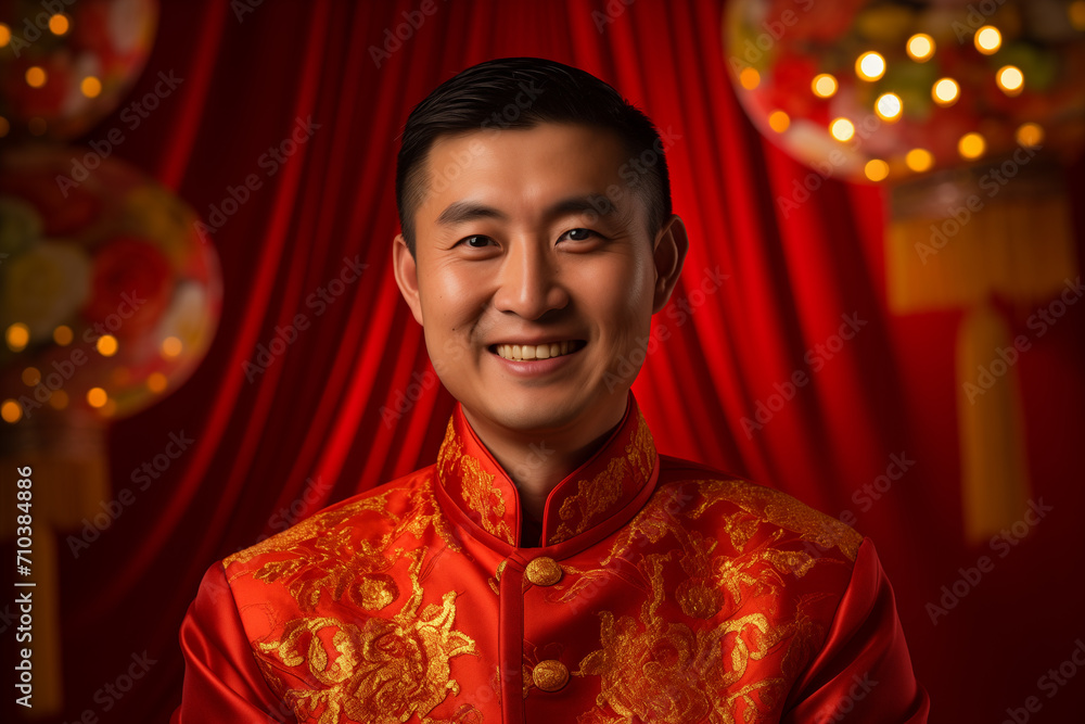 handsome chinese man wearing red traditional clothes handsome chinese man wearing red traditional clothes