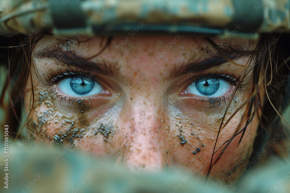 Close-up view on woman soldier Close-up view on woman soldier
