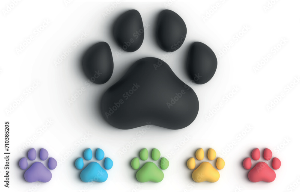 3d animal signs color set. Multi-colored squares with 3d paws icons set