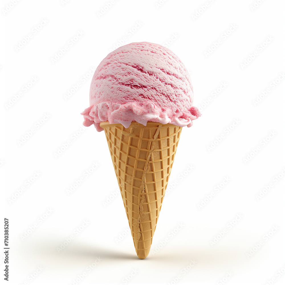 AI generated illustration of a pink ice cream cone on a white background AI generated illustration of a pink ice cream cone on a white background