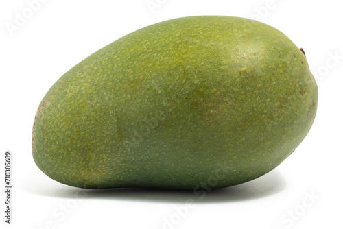 Fresh organic green mango delicious fruit side view isolated on white background clipping path