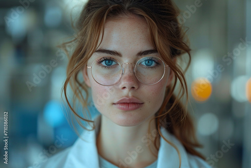 Portrait of beautiful Woman researcher in bio laboratory