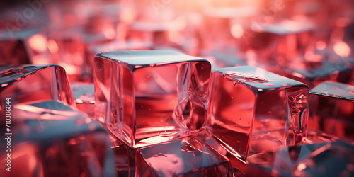 Close-up of Red Ice Cube Pieces