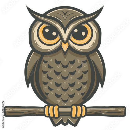 A vector illustration of cute owl isolated on white background symbol of wisdom and intelligence sitting on branch