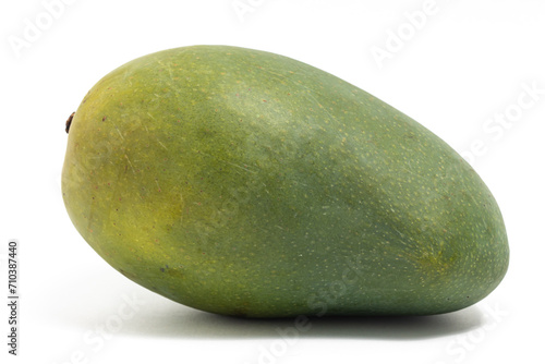 Fresh organic green mango delicious fruit side view isolated on white background clipping path