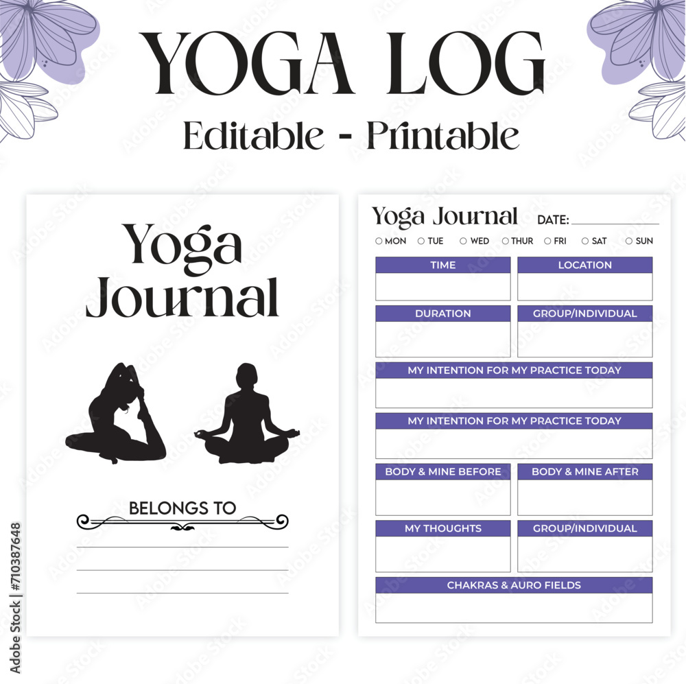 Yoga practice log template printable editable