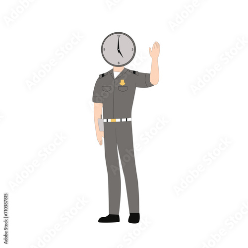 Police man guards poses set vector illustration Cartoon of young people in police uniforms working in safety patrol