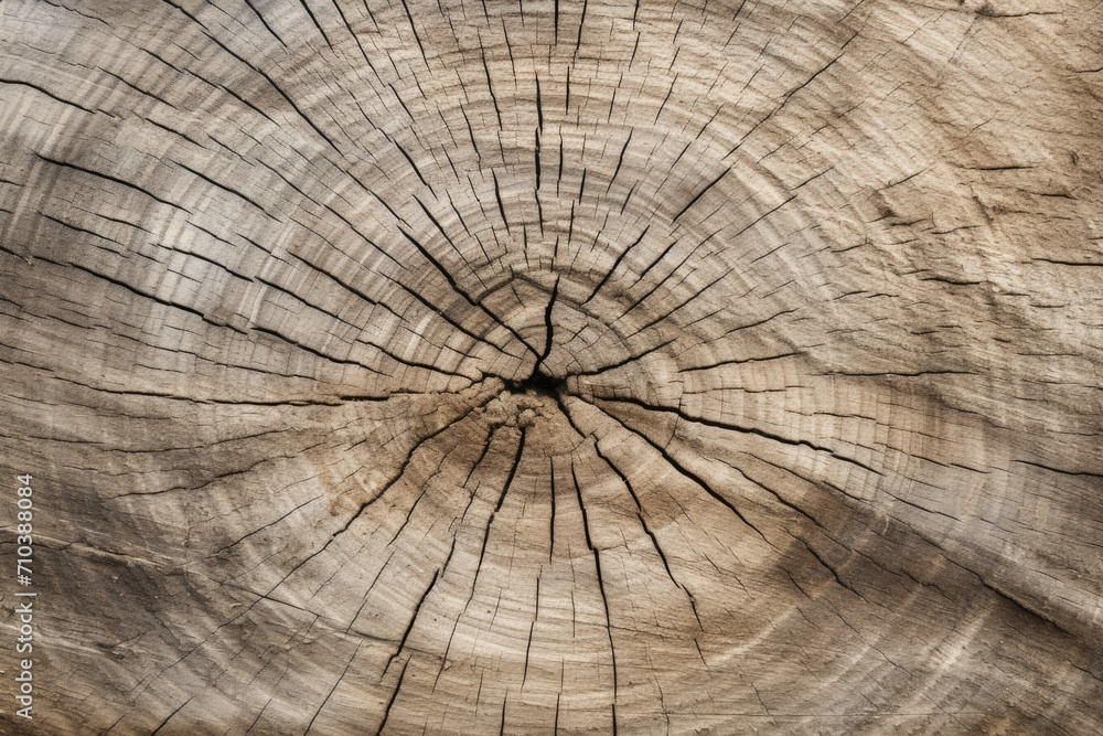 Close-up of oak tree rings detailing age.