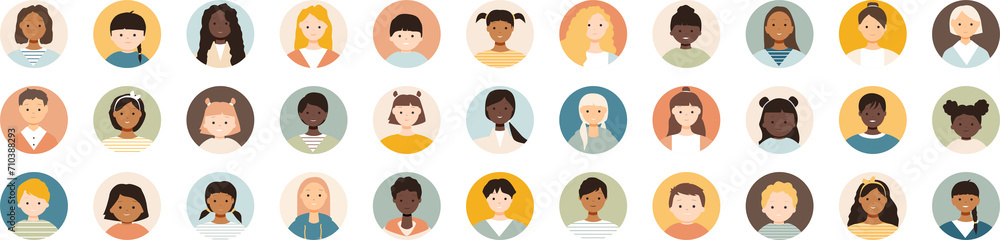 Set of icons of different children. Children of different age.