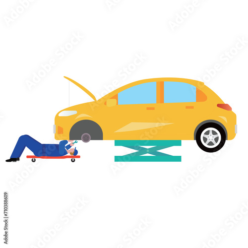 flat vector illustration of car mechanic	
