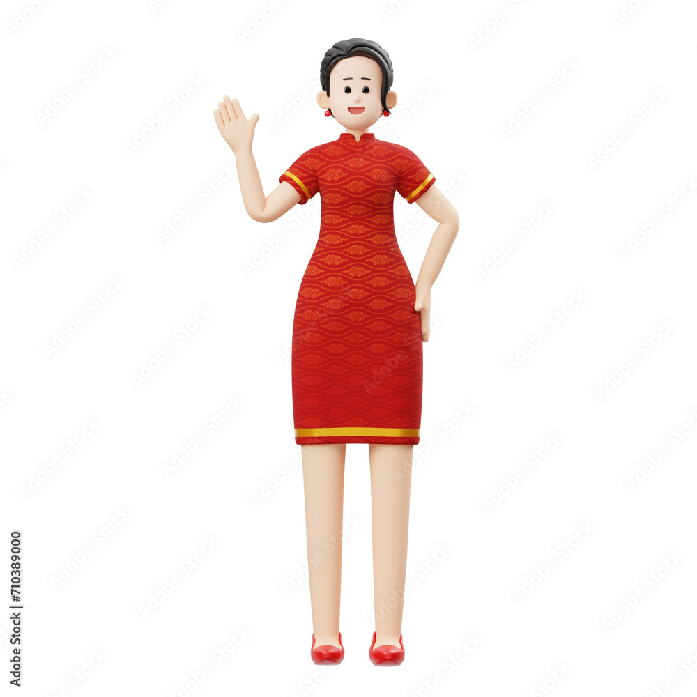 3D Character Chinese New Year Woman Greeting Illustration 3D Character Chinese New Year Woman Greeting Illustration