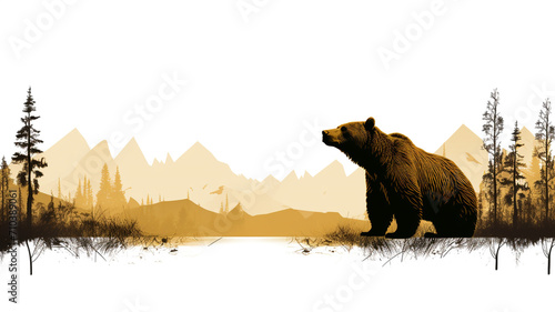 Silhouette of bear isolated on white Background photo