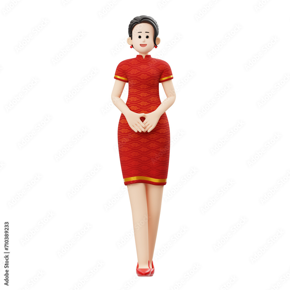 3D Character Chinese New Year Woman Happy Illustration 3D Character Chinese New Year Woman Happy Illustration