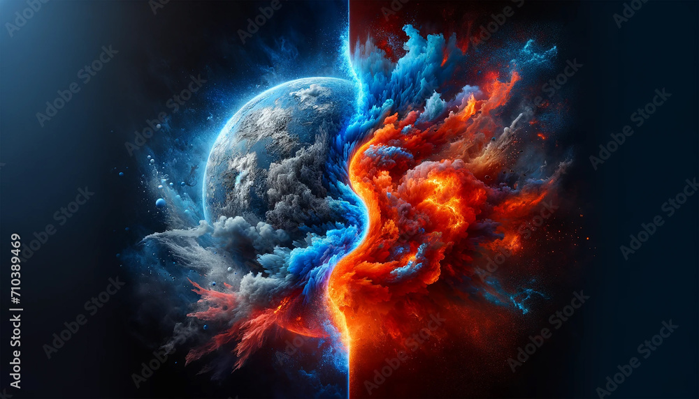 Fire and Ice Concept Design. Abstract earth shape. - obrazy, fototapety, plakaty 