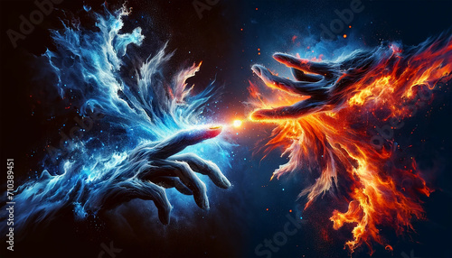 Fire and Ice Concept Design. Abstract hand shape.