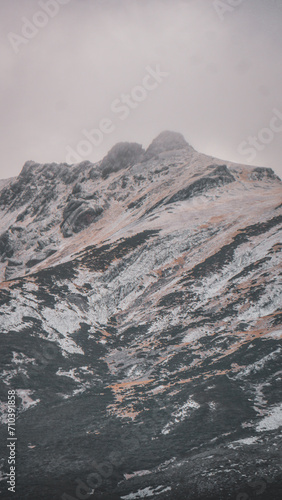 Mountain landscape in winter on a cloudy day