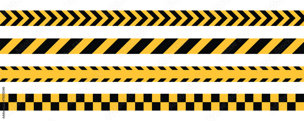 yellow and black caution warning tape set for industrial safety, road, construction, hazard area. vector illustration with transparent background - obrazy, fototapety, plakaty 