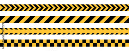 yellow and black caution warning tape set for industrial safety, road, construction, hazard area. vector illustration with transparent background