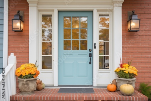 colonial home front door with sidelights and transom photo