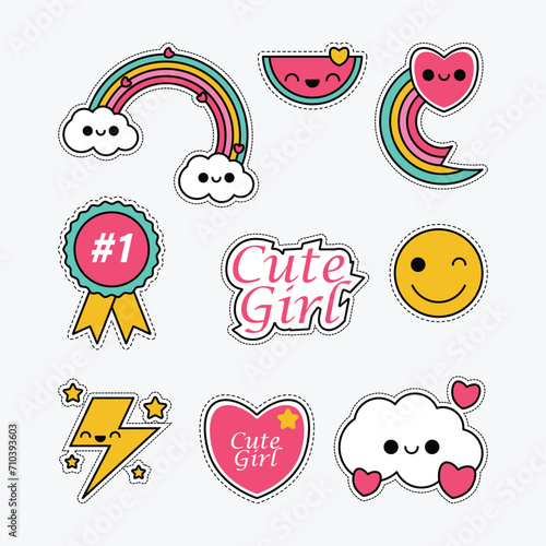 Cute cartoon sticker pack vector