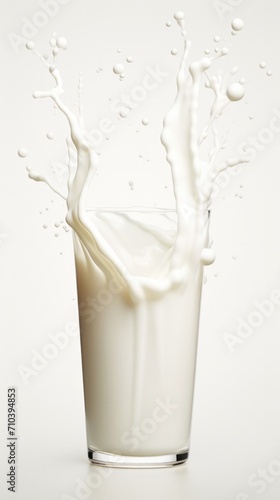 A glass of milk splashed with water creates a moisturizing sensation, perfect for a packaging diagram of milk body milk. Generative AI.