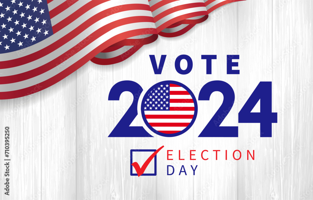 Vote 2024 Election day with 3d flag USA. President voting 2024