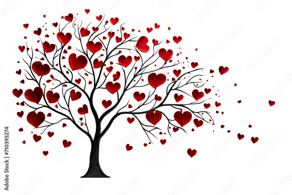 Fototapeta premium happy valentine's day white background with a tree with red heart shaped flowers PNG