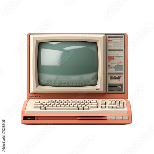 Generic vintage 90's style computer isolated on transparent background