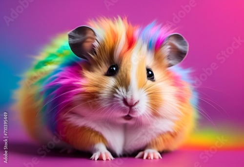 a little hamster in a multicolored hair covering