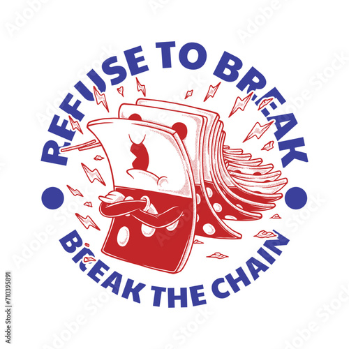 retro cartoon emblem of radical dominoes 