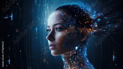 Artificial intelligence face , technology and digital concept, Women AI face