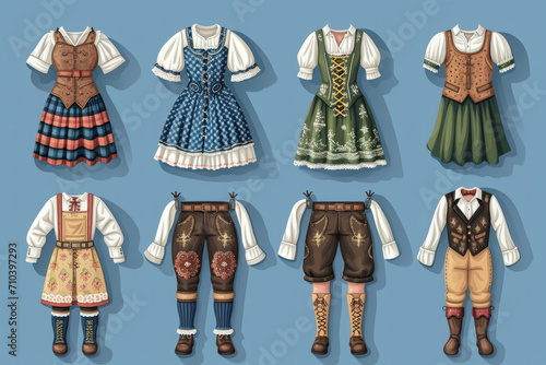 commonly worn during Oktoberfest. Women often wear dirndls  which are traditional dresses  while men wear lederhosen  which are leather breeches