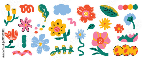 Set of abstract retro organic shapes vector. Collection of contemporary figure, flower, cloud, foliage in funky groovy style. Cute hippie design element perfect for banner, print, stickers.
