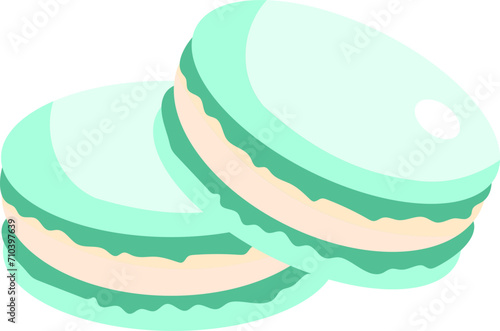 Colorful blue macaroons or macarons sweet confection flat vector icon for food apps and websites