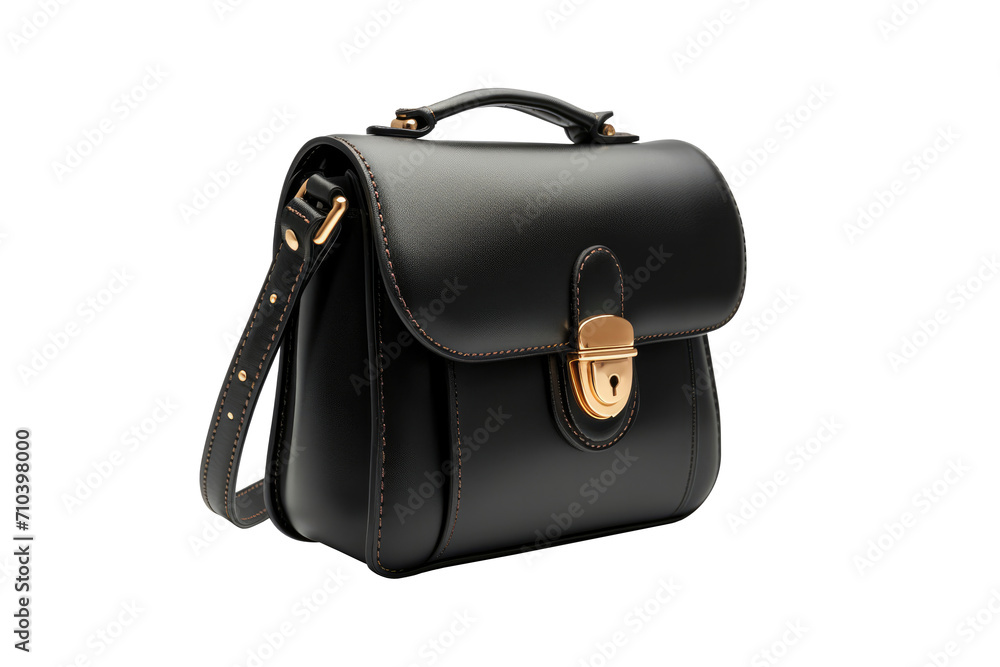 Black leather shoulder bag isolated on transparent background. Black leather shoulder bag isolated on transparent background.