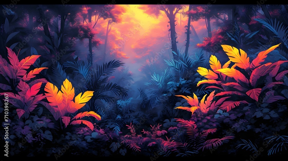 Obraz premium Vibrant Sunset Glow in a Lush Tropical Forest