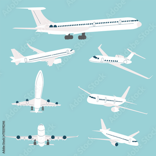 airplanes flying set in flat style vector