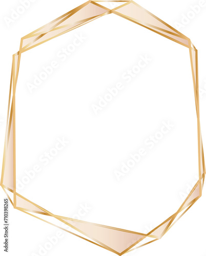 Gold geometric frame illustration on transparent background.
