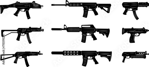 set of weapons silhouettes on white background vector photo