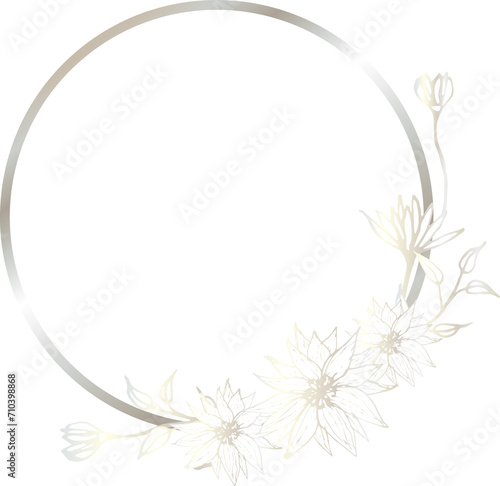 Silver flower wreath illustration on transparent background. 
