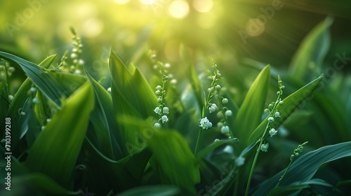 The intricate patterns of lily-of-the-valley hiding beneath lush foliage