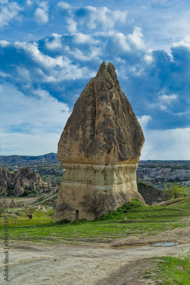 Typical Cappadocia landscape soft volcanic rock, shaped by erosion in Goreme, Turkey.