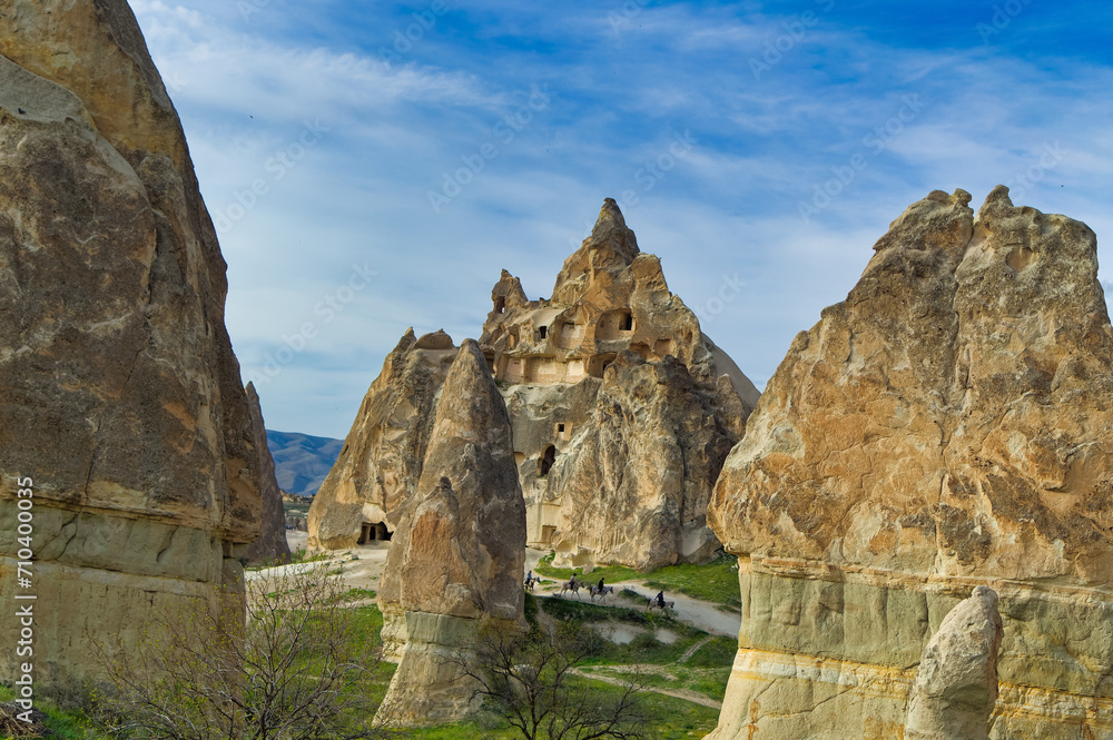 Typical Cappadocia landscape soft volcanic rock, shaped by erosion in Goreme, Turkey.