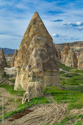 Typical Cappadocia landscape soft volcanic rock, shaped by erosion in Goreme, Turkey.