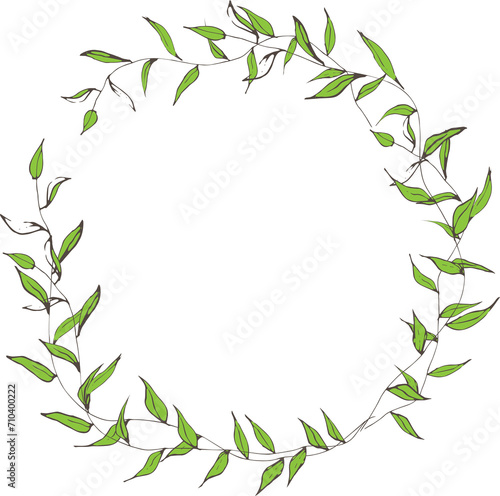 Leaf round frame for decoration illustration on transparent background. 